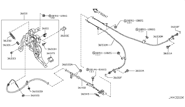 2013 Infiniti FX50  Device Assy-Parking Brake Control Diagram for 360101BA0A