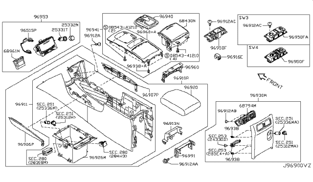2010 Infiniti FX35 Power Socket Assembly Diagram for 253312Y90A