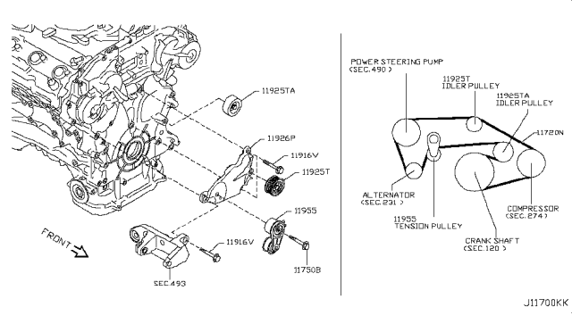 2010 Infiniti FX35 Pulley Assy-Idler Diagram for 11925JK20A