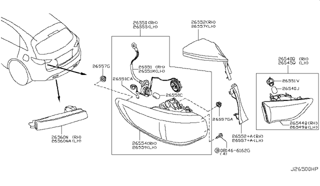 2009 Infiniti FX35 Lamp Assembly-Rear Combination, RH Diagram for 265501CA0A