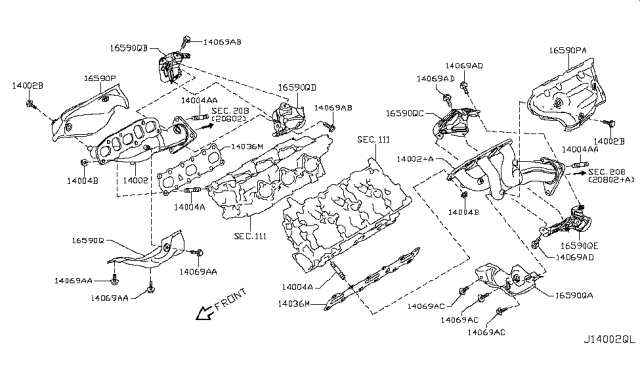 2013 Infiniti FX50  Gasket-Exhaust Manifold, A Diagram for 14036EA200