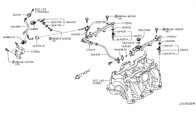 2009 Infiniti FX35  Fuel Injection Pressure Regulator Diagram for 22675JA10A