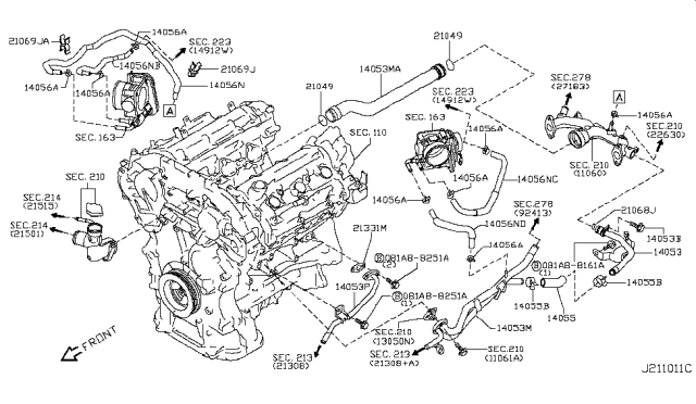 2012 Infiniti FX50  Hose-Water Diagram for 14055JK20A