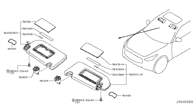 2015 Infiniti QX70  Cover-SUNVISOR Diagram for 964201CA0B