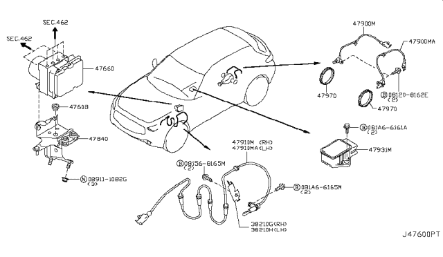 2012 Infiniti FX50  Sensor Assembly-Anti SKID, Rear Diagram for 479011CA0A