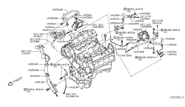 2009 Infiniti FX50  Hose-Water Diagram for 14056JK20D