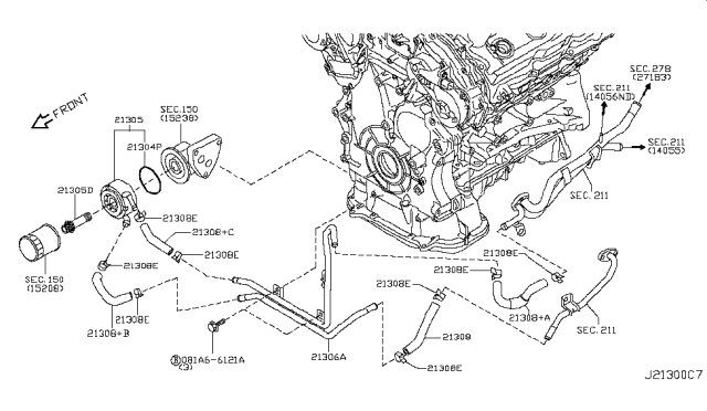 2011 Infiniti FX50 Cooler Assembly-Oil Diagram for 213051CA0B