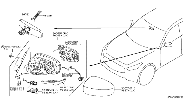 2016 Infiniti QX70 Mirror Assembly-Door, RH Diagram for 963011CA0A