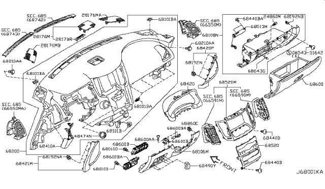 2011 Infiniti FX50 Panel & Pad Assy-Instrument Diagram for 682001CA0A