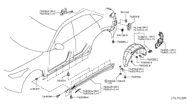 2012 Infiniti FX50 DEFLECTOR MUDGUARD, Rear RH Diagram for 768561CA0A