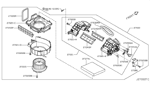 2015 Infiniti QX70 Motor Assembly - Blower W/CASE Diagram for 27225JK61A