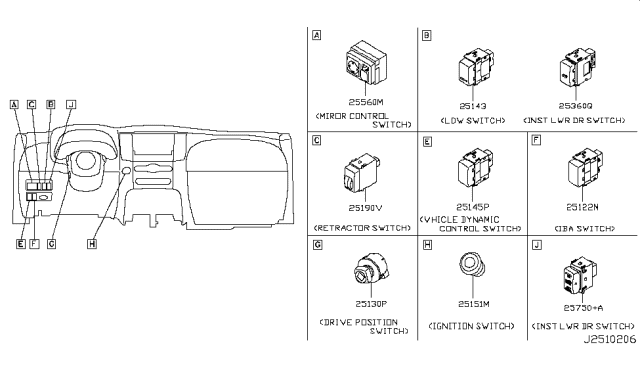 2013 Infiniti FX50 Switch Assembly - Vehicle Dynamics Control Diagram for 251453FY0A