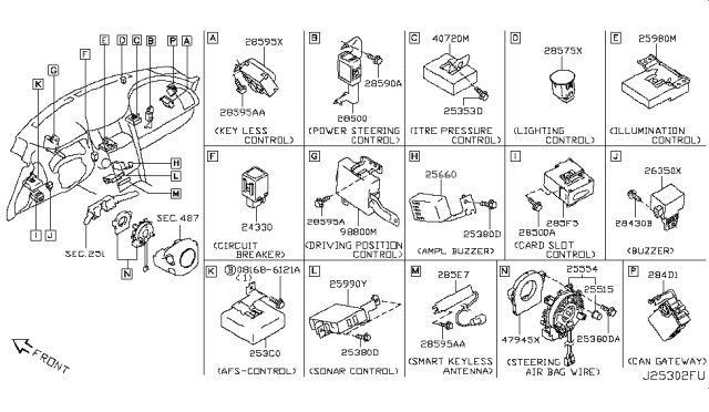 2011 Infiniti FX50 Steering Air Bag Wire Assembly Diagram for B55541NG0A