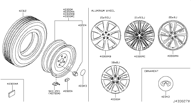 2017 Infiniti QX70  Aluminum Wheel Diagram for D0C006WY6A