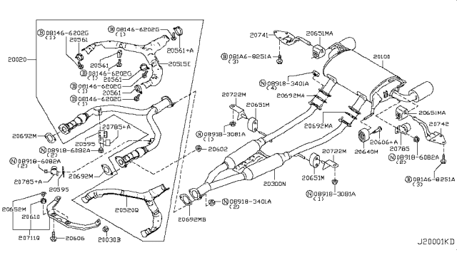 2013 Infiniti FX37  Bracket Exhaust Mounting Diagram for 20741JL00B