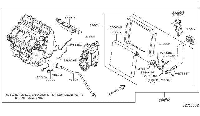 2010 Infiniti FX50  EVAPORATOR, Front Diagram for 27281JF10A