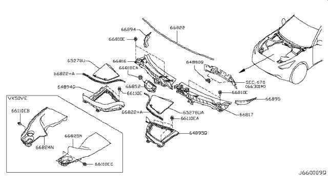 2011 Infiniti FX35 Cover-Air Intake Diagram for 66852JK600