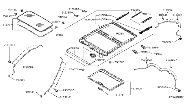 2012 Infiniti FX35  Bracket-Sun Roof Diagram for 768921CA1B
