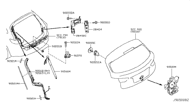 2013 Infiniti FX50  Tape-Back Door Diagram for 960673FY1A