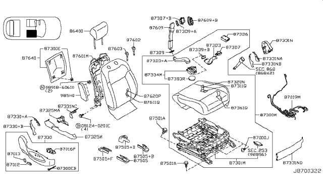 2011 Infiniti FX50  Finisher-Cushion, Front Seat Inner RH Diagram for 873311BA3A