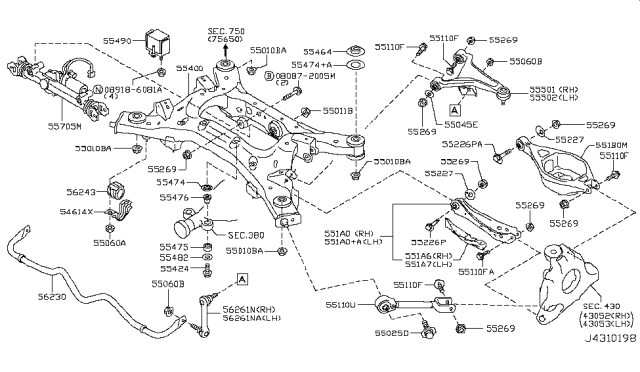 2010 Infiniti FX35  STOPPER-Differential Mounting, Upper Diagram for 55474JK00B