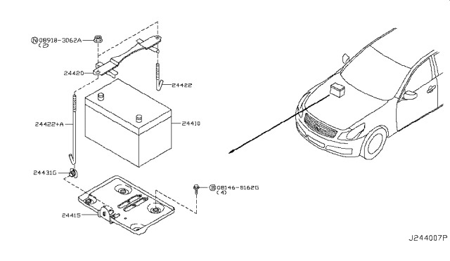 2007 Infiniti G35  Rod-Battery Fix Diagram for 24425AL500