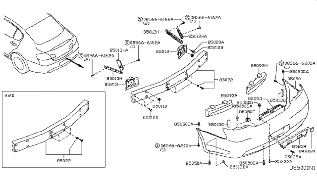 2011 Infiniti G37 Bracket-Rear Bumper Side, RH Diagram for 85220JK000