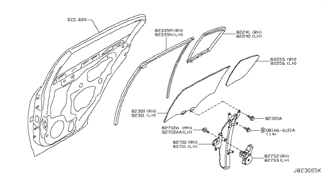 2007 Infiniti G35 Rear Door Window Regulator Assembly, Right Diagram for 82720JK000