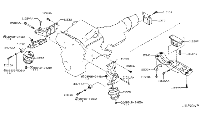 2008 Infiniti G37 INSULATOR - Engine Mounting, Front Diagram for 11220JK30A
