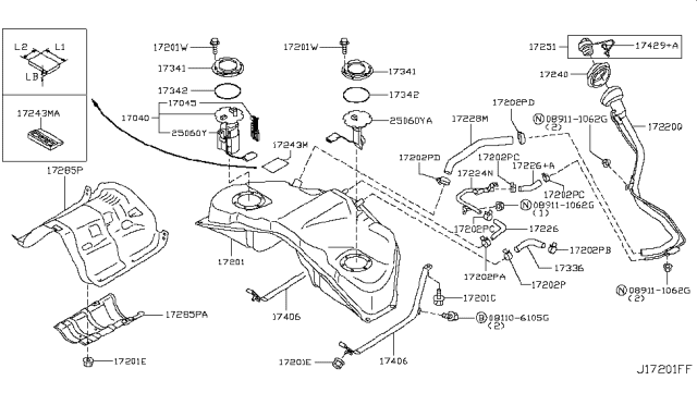 2011 Infiniti G25  Pin Fuel Cap Mounting Diagram for 1742979970