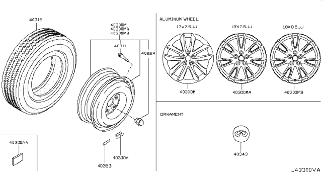 2010 Infiniti G37  Wheel Rim Diagram for D03001NF8A