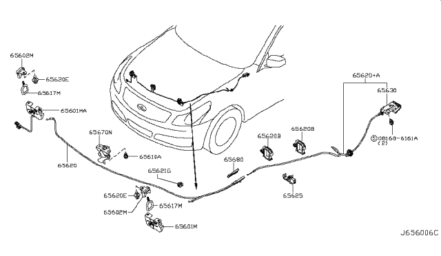 2008 Infiniti G35 Hood Lock Assembly Diagram for 65601JK60A