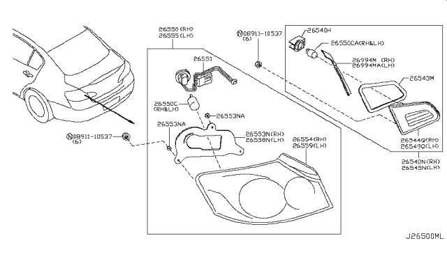 2013 Infiniti G37 Lamp Assembly-Rear Combination, RH Diagram for 26550JK60B