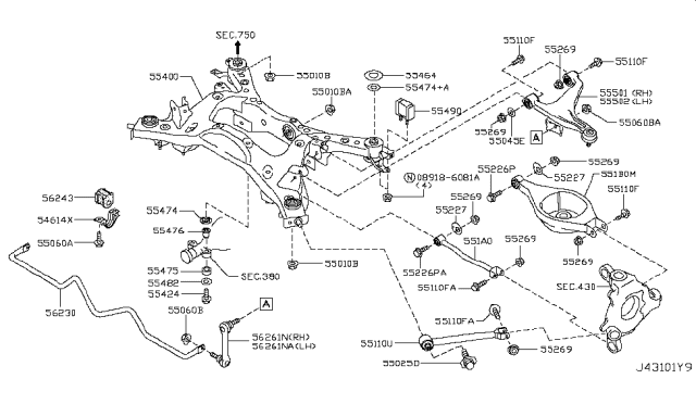 2013 Infiniti G37  Rear Right Upper Suspension Arm Assembly Diagram for 55501JK02A