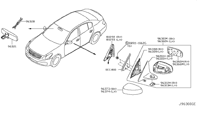 2008 Infiniti G37  Inside Mirror Body Cover, Right Diagram for K6373JK000
