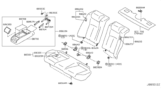 2012 Infiniti G37  Brace-Rear Seat Diagram for 88342JK000