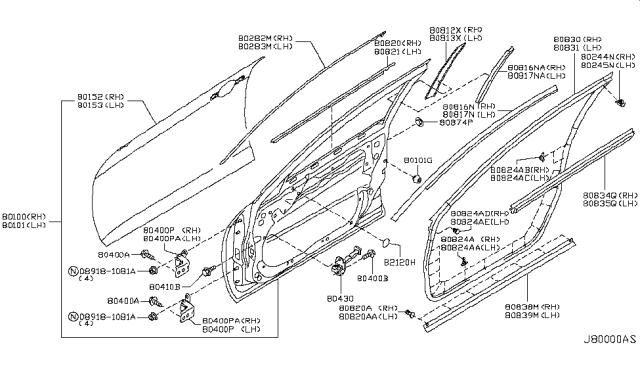 2011 Infiniti G37 Cover-Sash Inner, RH Diagram for 802D4JK00A