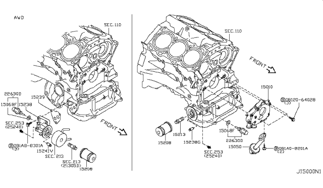 2007 Infiniti G35  Oil Filter Assembly Diagram for 1520865F0D