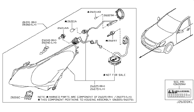 2008 Infiniti G37  Right Headlight Assembly Diagram for 26010JK600