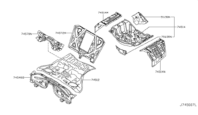 2008 Infiniti G37  Floor-Rear, Rear Diagram for 74514JK035