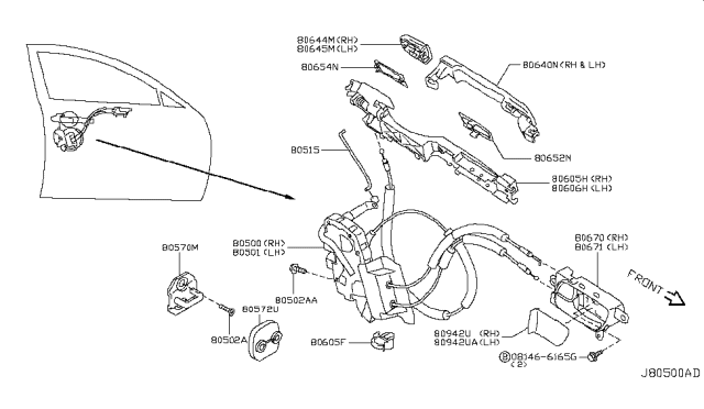 2012 Infiniti G25 Bracket-Outside Handle, LH Diagram for 80611JK000