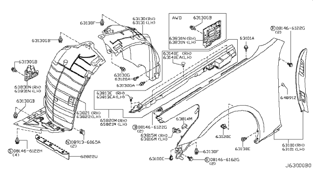 2008 Infiniti G35 Grommet-Screw Diagram for 63846AL500