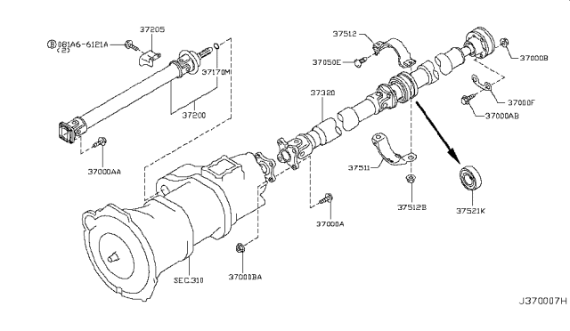 2009 Infiniti G37  Bracket-Center Bearing Diagram for 375124P011