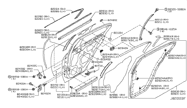 2010 Infiniti G37 Cover-Child Lock Lever Diagram for 82840JG00A
