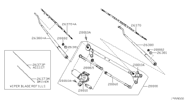 2006 Infiniti QX56 Wiper Blade Driver Refill Diagram for 288957S000