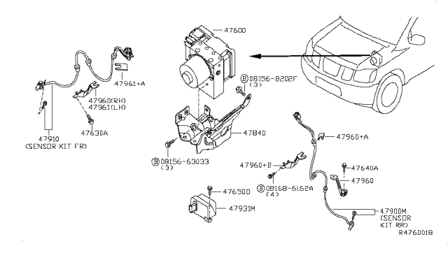 2005 Infiniti QX56 Sensor Assembly-Anti SKID, Front Diagram for 479107S025