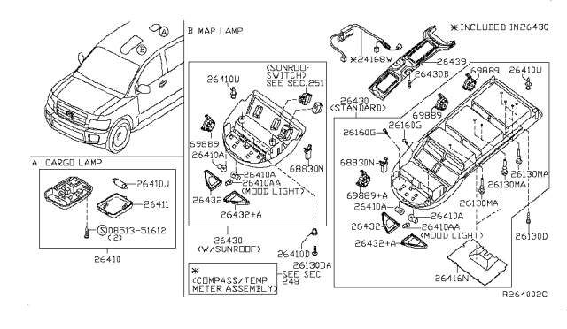 2008 Infiniti QX56  Bin-Aux SUNGLASS Diagram for 264167S010