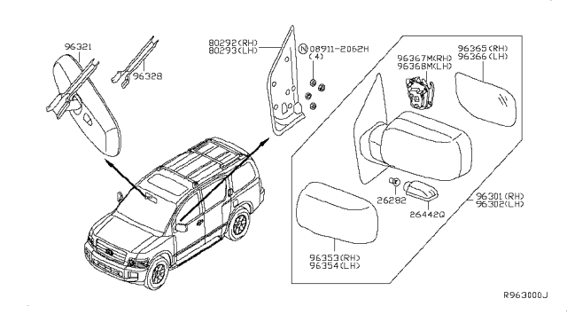 2007 Infiniti QX56 Body-Door Mirror, LH Diagram for 96354ZC40A