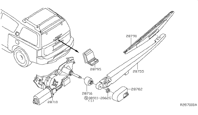2005 Infiniti QX56  Rear Window Wiper Arm Assembly Diagram for 287817S000