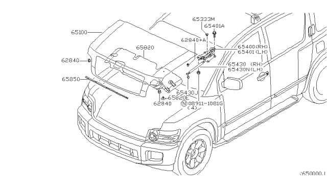 2007 Infiniti QX56 Bumper-Hood Diagram for 628407S00A